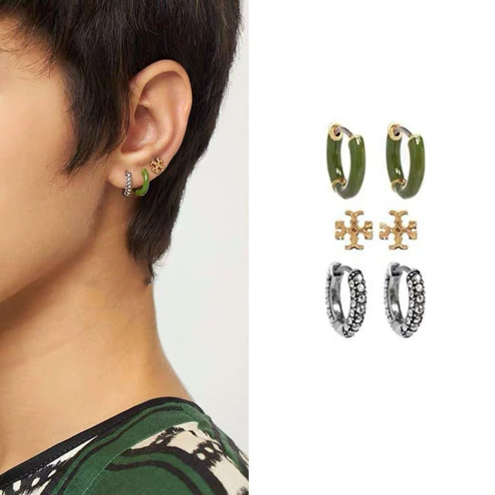 Tory Burch Gold Plated Enamel Stud Earrings 3 Piece Set